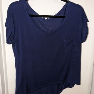 StyleMint Blue Short Sleeve Asymmetrical Top